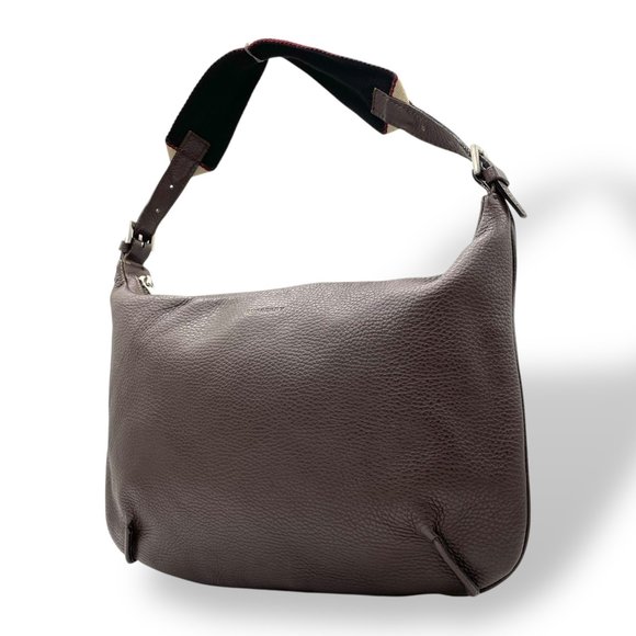 BURBERRY One-Shoulder Handbag, Dark Brown Leather, Silver Hardware, Embossed ... - Picture 1 of 16